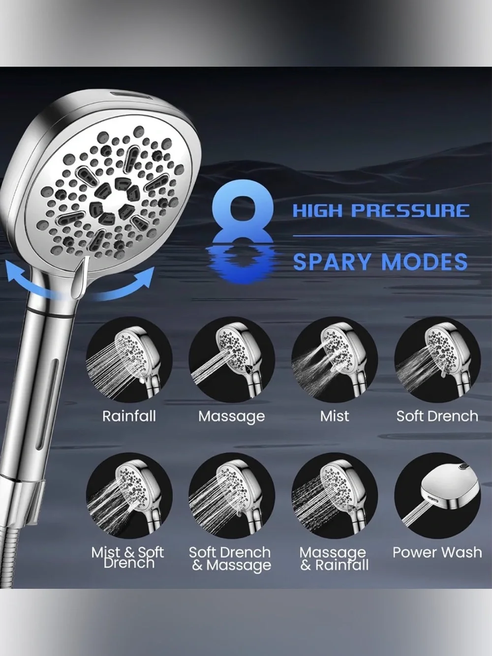 Filtered Shower Head with Handheld, High Pressure 8-mode Shower with Filter New